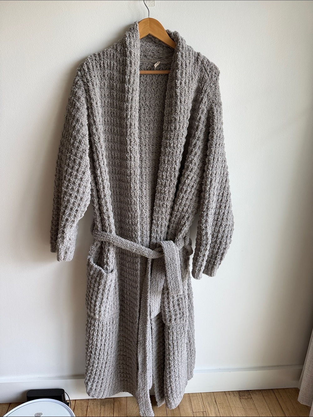 Pottery Barn Gray Waffle-Knit Long Cardigan with Belt